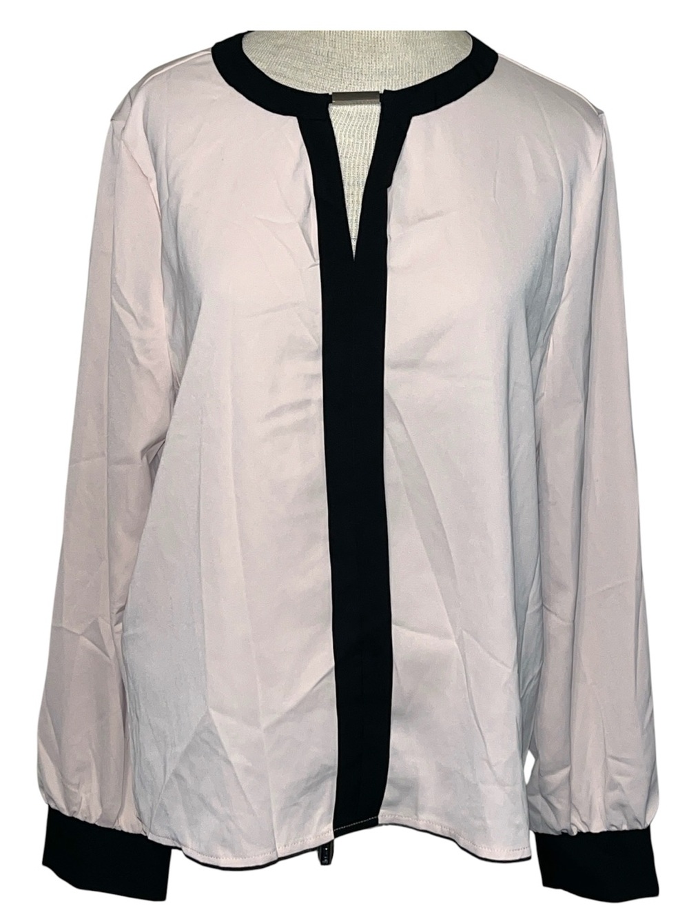 SHEIN Light Pink Blouse with Black Contrast Trim Large